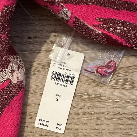 By Anthropologie Pink Patterned Women's Mock neck Sweater with sparkle - Picture 2 of 5